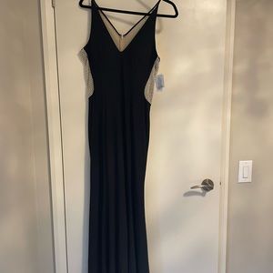 NWT Xscape Women's Black Embellished Colorblock Gown